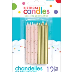 Amscan Party Supplies Birthday Candles Pink Glitter And Gold Metalic 8.5cm 12 Pack